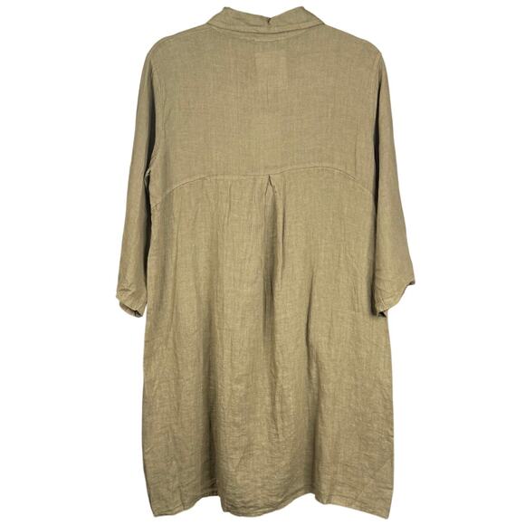 NWT ELENA BALDI M 100% Linen Olive Tunic Dress Minimalist Lagenlook 3/4 Roll-Tab - Picture 3 of 9